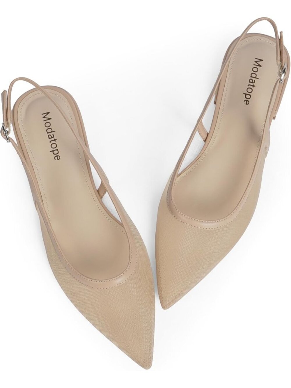 Women's Nude Mesh Slingback Flats Pointed Toe Classic Sandals Buckle Shoes